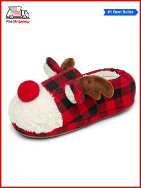 🎅 Fuzzy Reindeer House Slippers Cozy Christmas Indoor Shoes